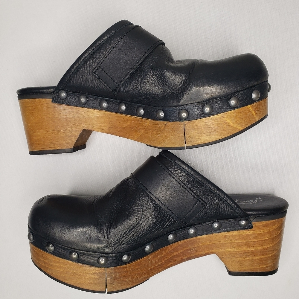 Free People Culver City Platform Wooden Black Clogs Studds Size 40 EU 10 US - Picture 11 of 14